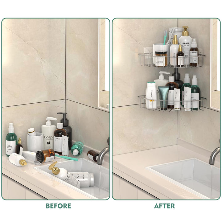 LBSUN 2-Pack Corner Shower Caddy, Silver SUS304 Stainless Steel Wall Mounted Shower Shelf for Toilet, Dorm and Kitchen