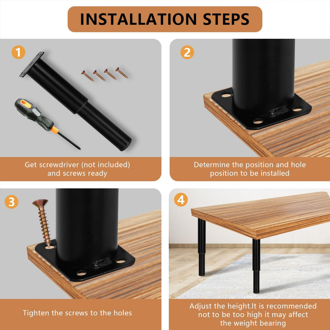 3.14~4.72 Inch Adjustable Height Meatal Furniture Legs, Adjustable Furniture Feet Replacement Support for Sofa/Couch/Cabinet/Dresser/Bed/Chair (Set of 4)