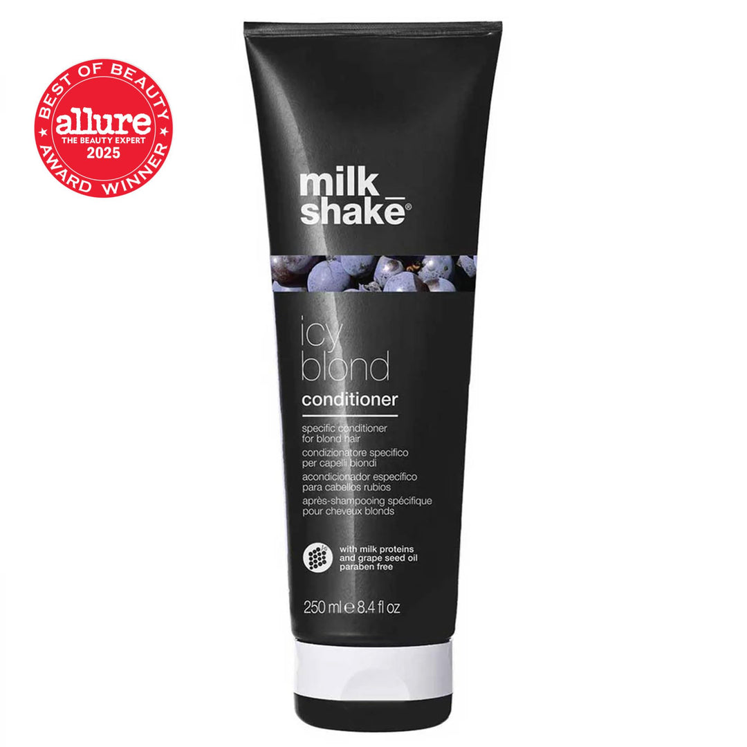 milk_shake icy blond conditioner | award winning toning conditioner with black pigment to neutralize yellow and brass in platinum blonde hair | hydrates and brightens cool tones 8.4 fl oz