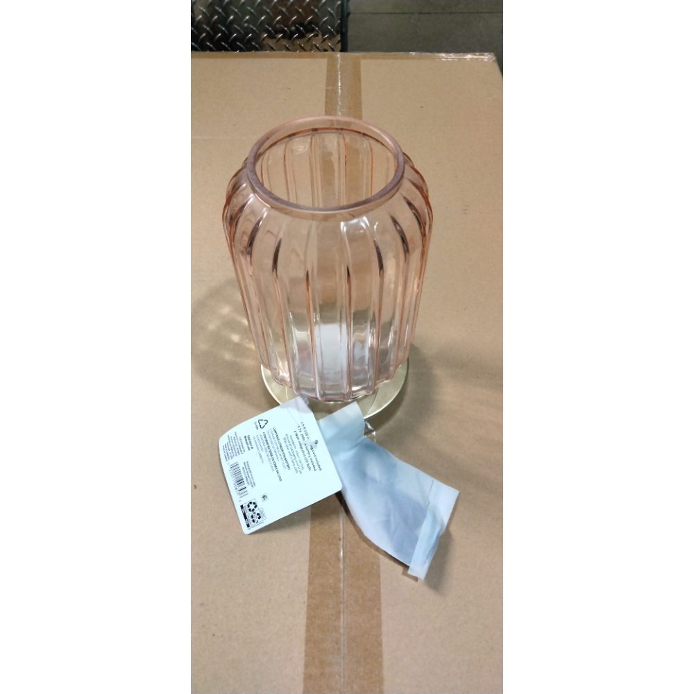Mainstays by Becky G. & Alejandra 8.5  Rechargeable Mimosa Pink Ribbed Glass Uplight  Gold Metal Base Retail $16.00