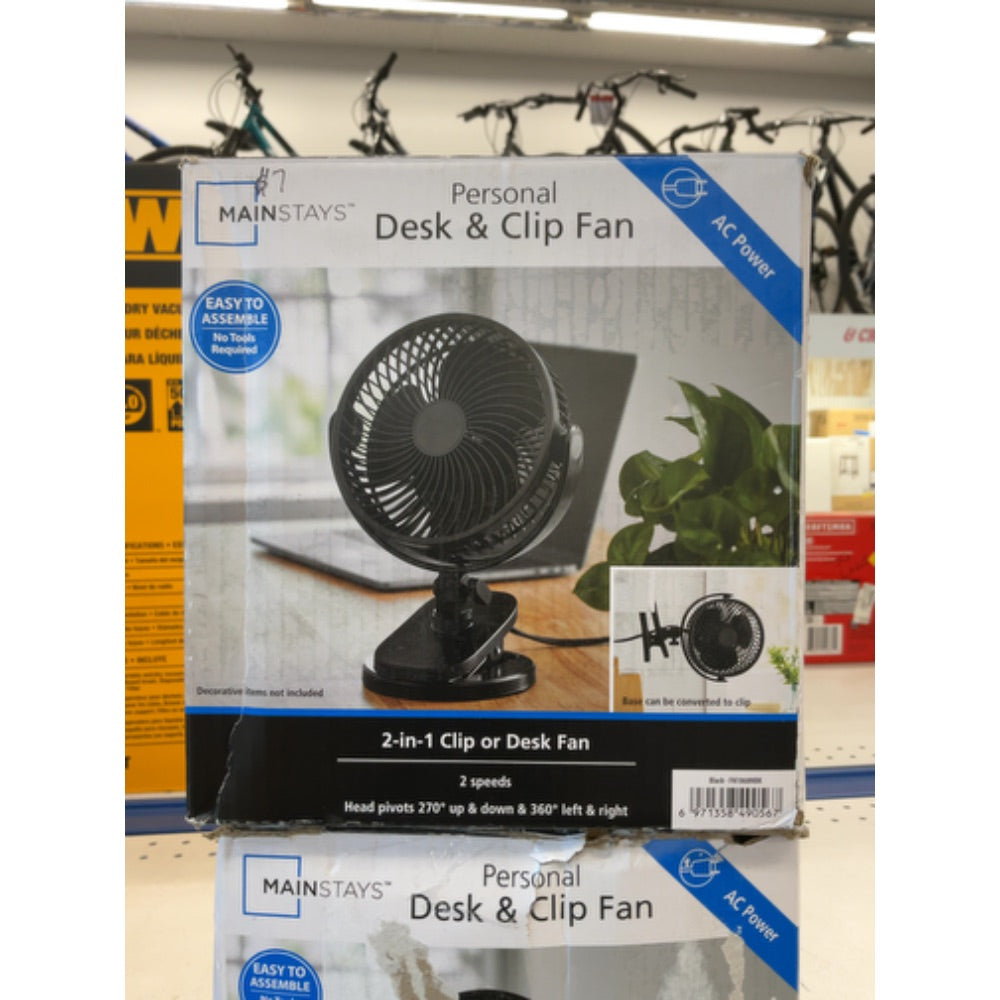 Mainstays 6-inch New Desktop or Clip-on AC Electric Personal Indoor Fan with 2 Speeds  Black