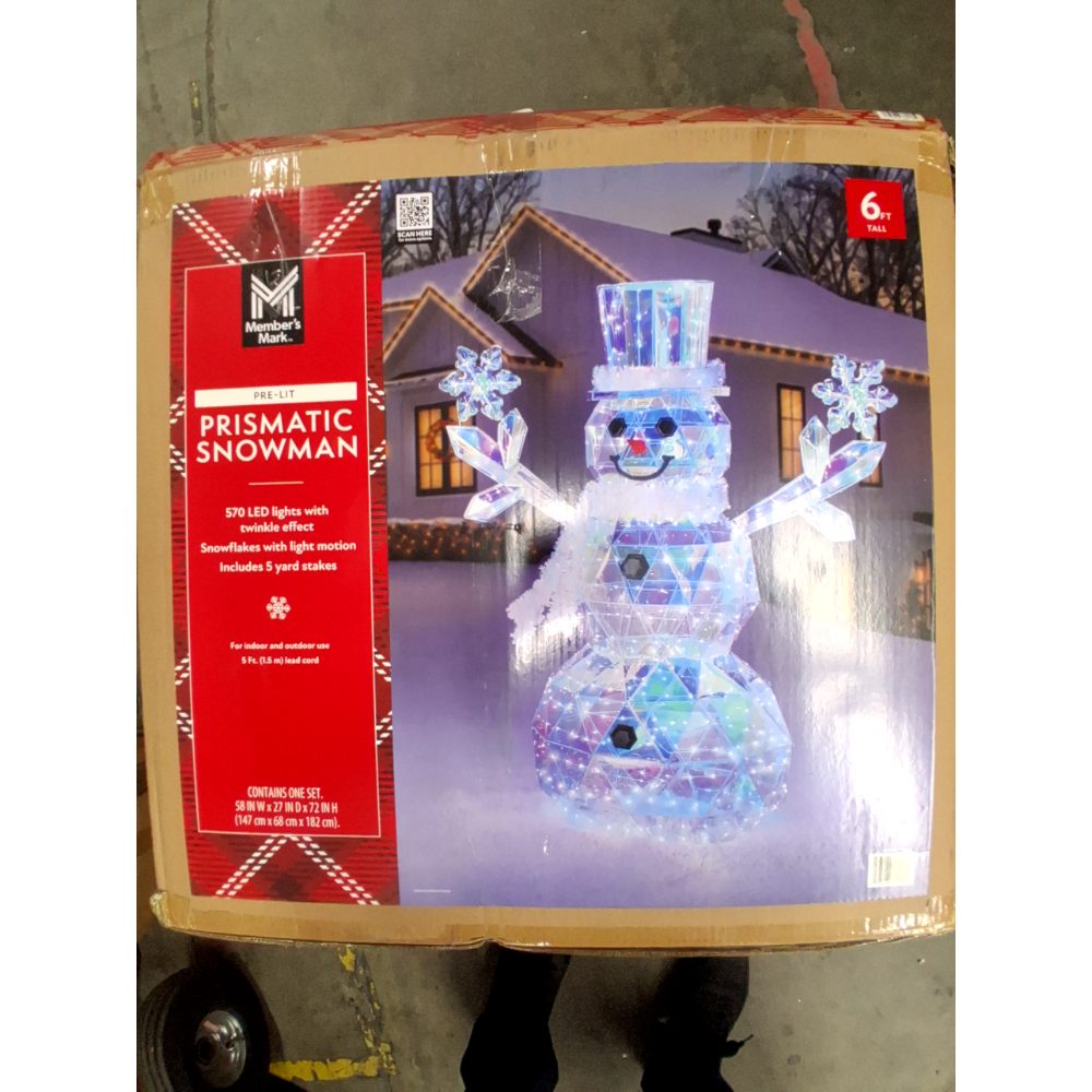 Member's Mark Prismatic Snowman - Pre-Lit, 570 LED Lights, Twinkle Effect, 6 ft Tall Retail $149.00