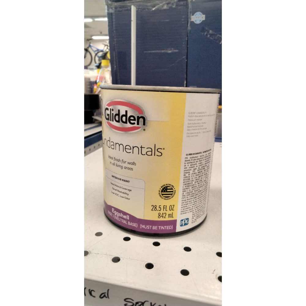Glidden Fundamentals Interior Wall Paint, Tintable Base 3, Eggshell, 1 Quart