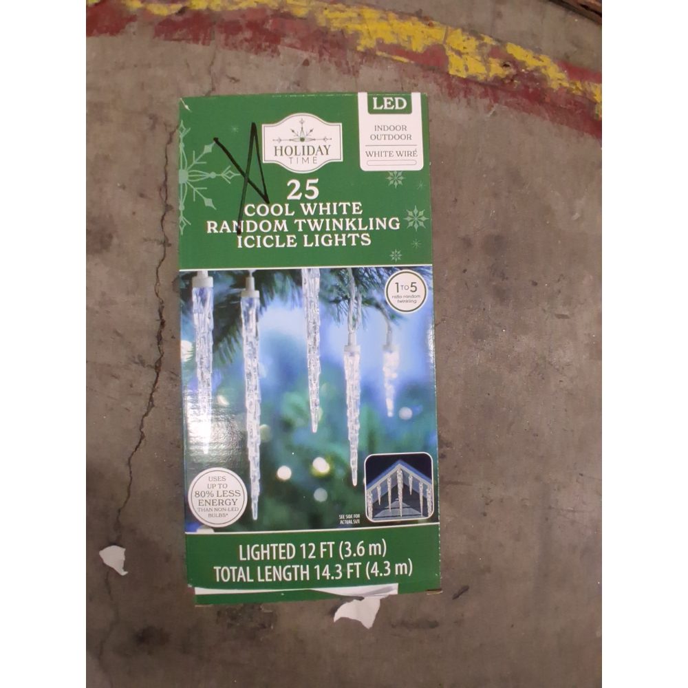 25 COOL WHITE Random Twinkling ICICLE LIGHTS Christmas Holiday Winter 12' NEW! Retail $9.00