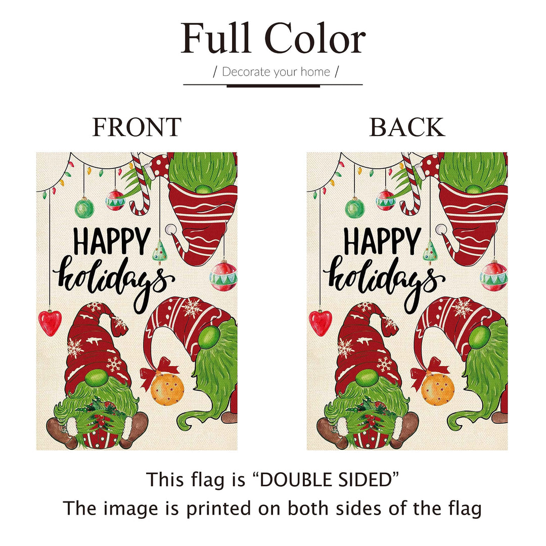 ORTIGIA Christmas Gnome Garden Flag Happy Holidays Burlap Vertical Double Sided Christmas Snowman Ball Qrnaments Flag Xmas Farmhouse Seasonal Winter Holiday Yard Outdoor Decoration 12x18 Inch