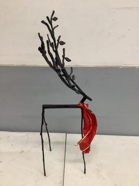 Rustic Metal Reindeer Decoration - Branch Design with Red Ribbon Retail $17.99