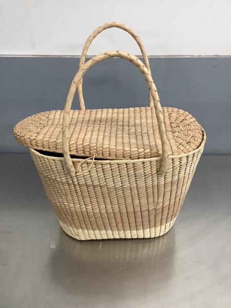 Handwoven Straw Picnic Basket with Lid and Handles - Natural Beige Retail $55.00