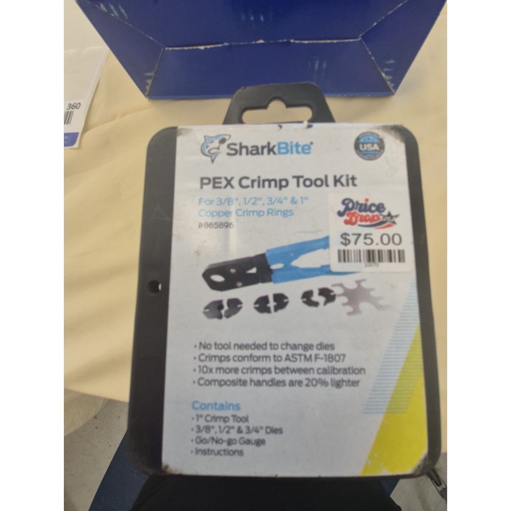 SharkBite PEX Crimp Tool Kit - 3/8, 1/2, 3/4, 1 Copper Crimp Rings, Go/No-go Gauge