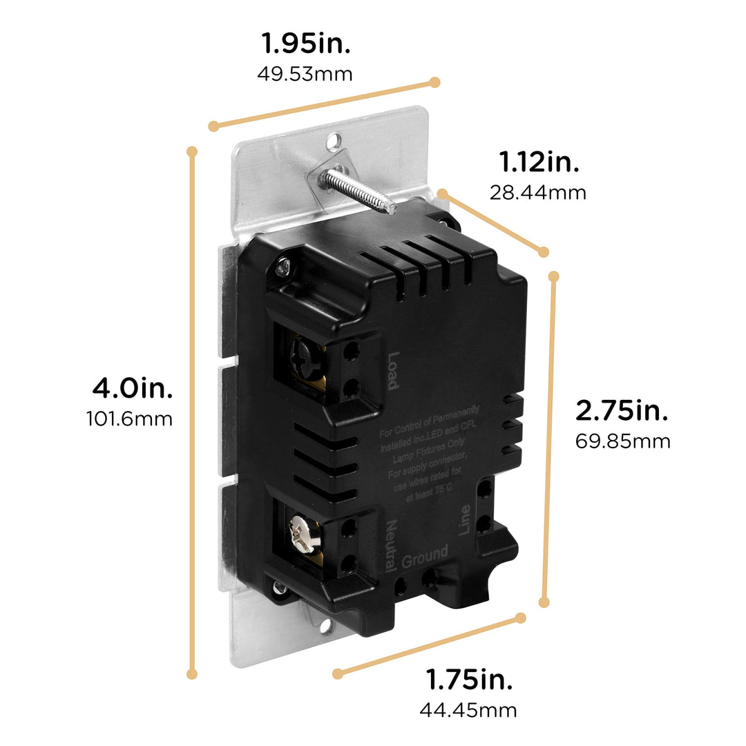 UltraPro, Dimmable LED, CFL & Incandescent Bulbs, Single Pole, On/Off Rocker Switch, Button, White, 49445 MyBright in-Wall Dimmer