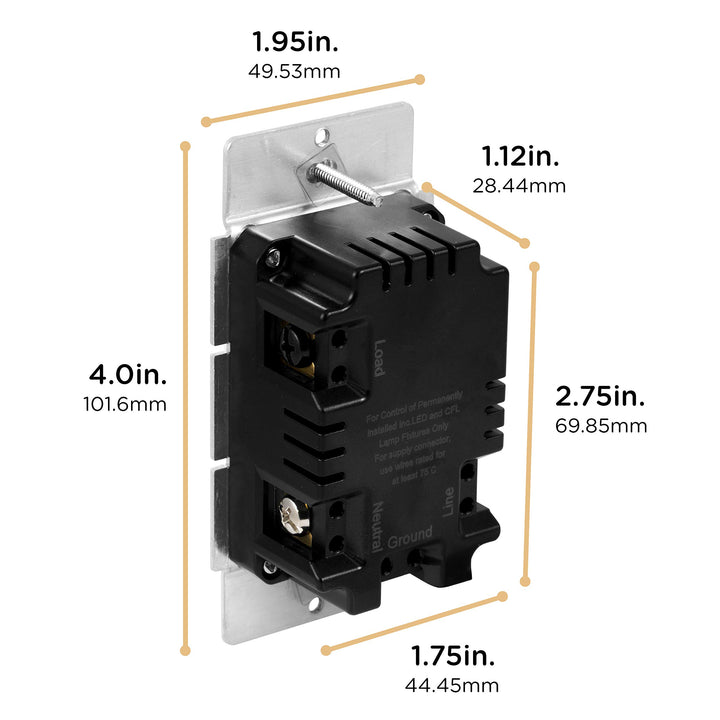 UltraPro, Dimmable LED, CFL & Incandescent Bulbs, Single Pole, On/Off Rocker Switch, Button, White, 49445 MyBright in-Wall Dimmer