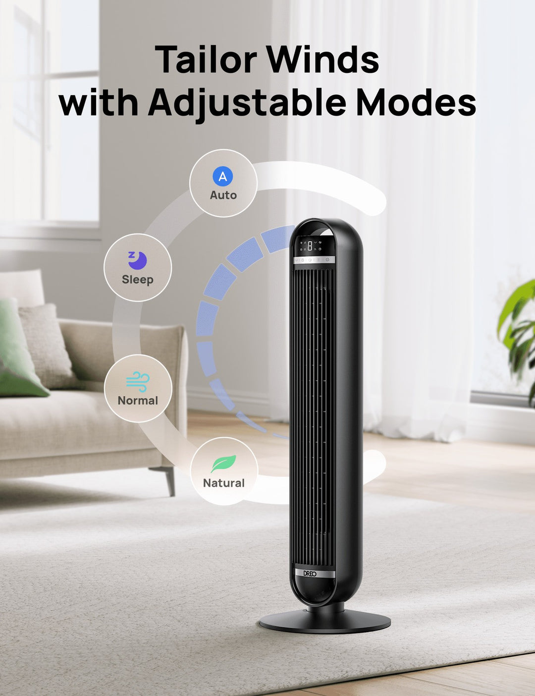 Dreo Tower Fan  27ft/s Velocity Quiet Floor Fan  90Â° Oscillating Fans for Indoors with 8 Speeds  4 Modes  Remote Control  Standing Fans  Bladeless Fa