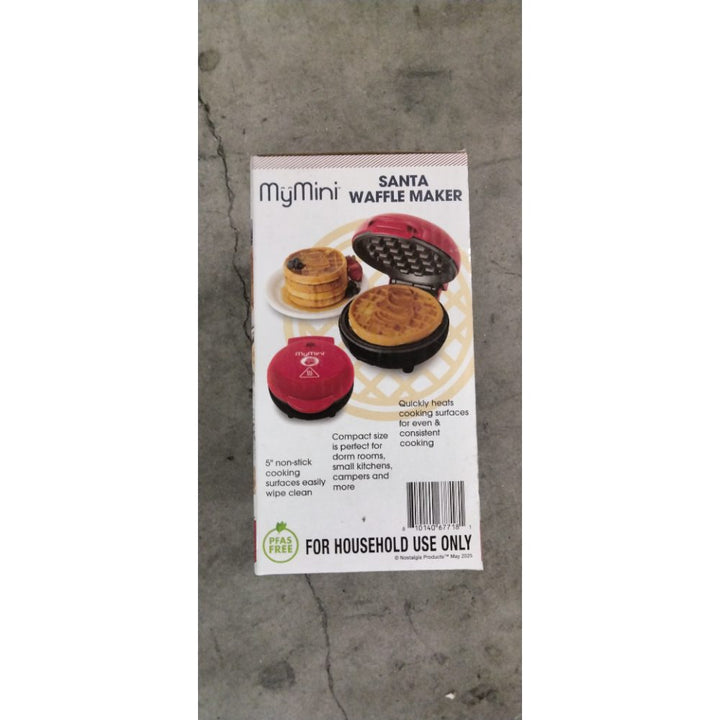 MyMini Santa Waffle Maker, Limited Edition - 5" Non-Stick Ceramic Plates, 550 Watts Retail $20.00