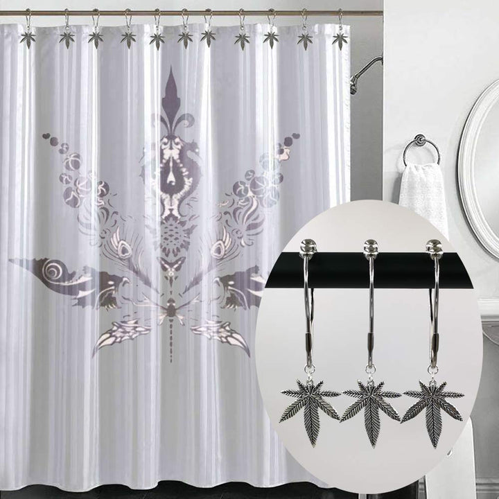 Chenzt Shower Curtain Rings Hooks Decorative Home Bathroom Stainless Steel Rustproof Shower Curtain Hook Ring Set Polished Chrome with Antique Silver Marijuana Weed Cannabis Decorative Pendants 12Pcs