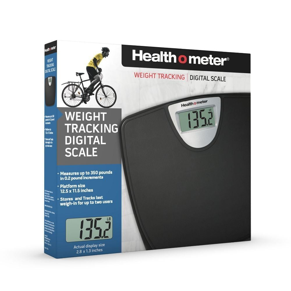 Weight Tracking LCD Bathroom Scale, Black, 350lbs Capacity, AAA Battery Powered