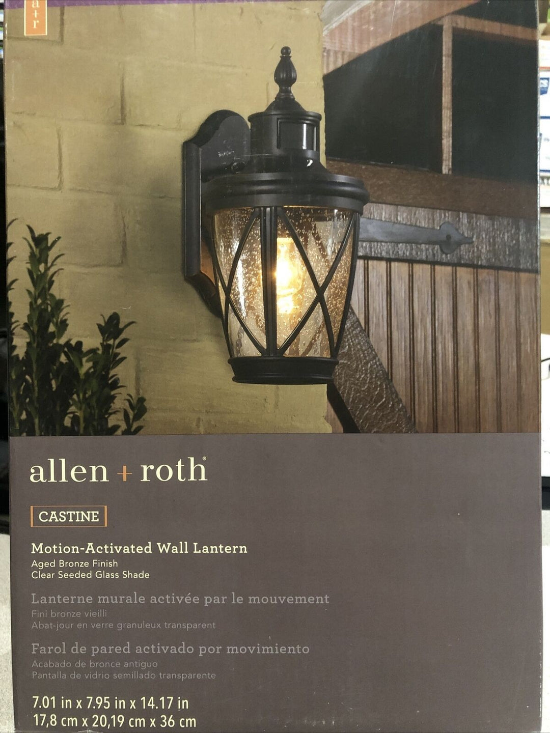 Allen + Roth Castine 1-Light 14.17 in Bronze Motion Sensor Outdoor Wall Light