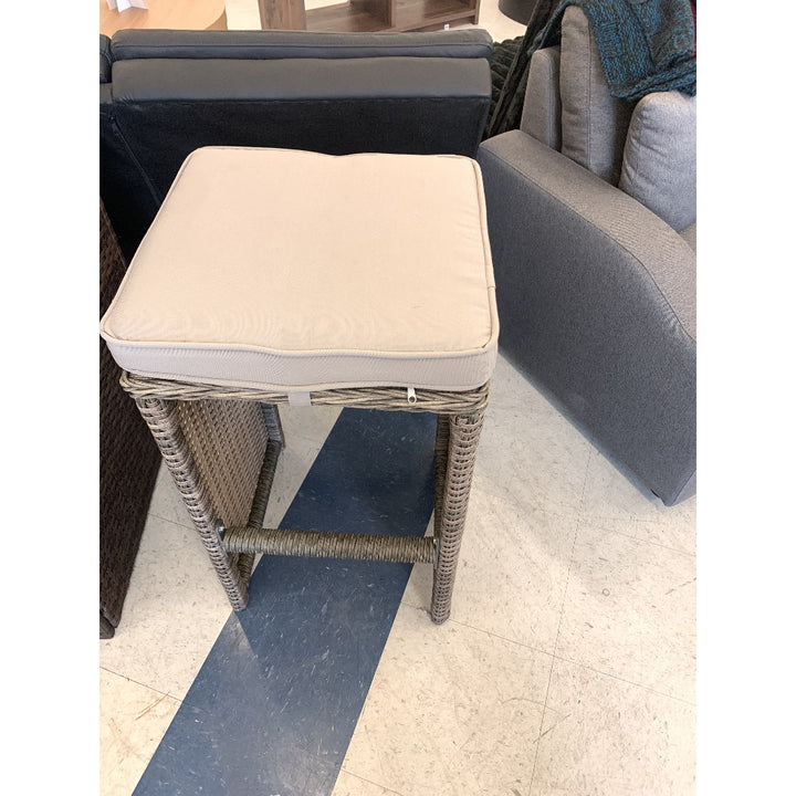 Wicker Stool - Padded Seat, Woven Frame, Neutral Color