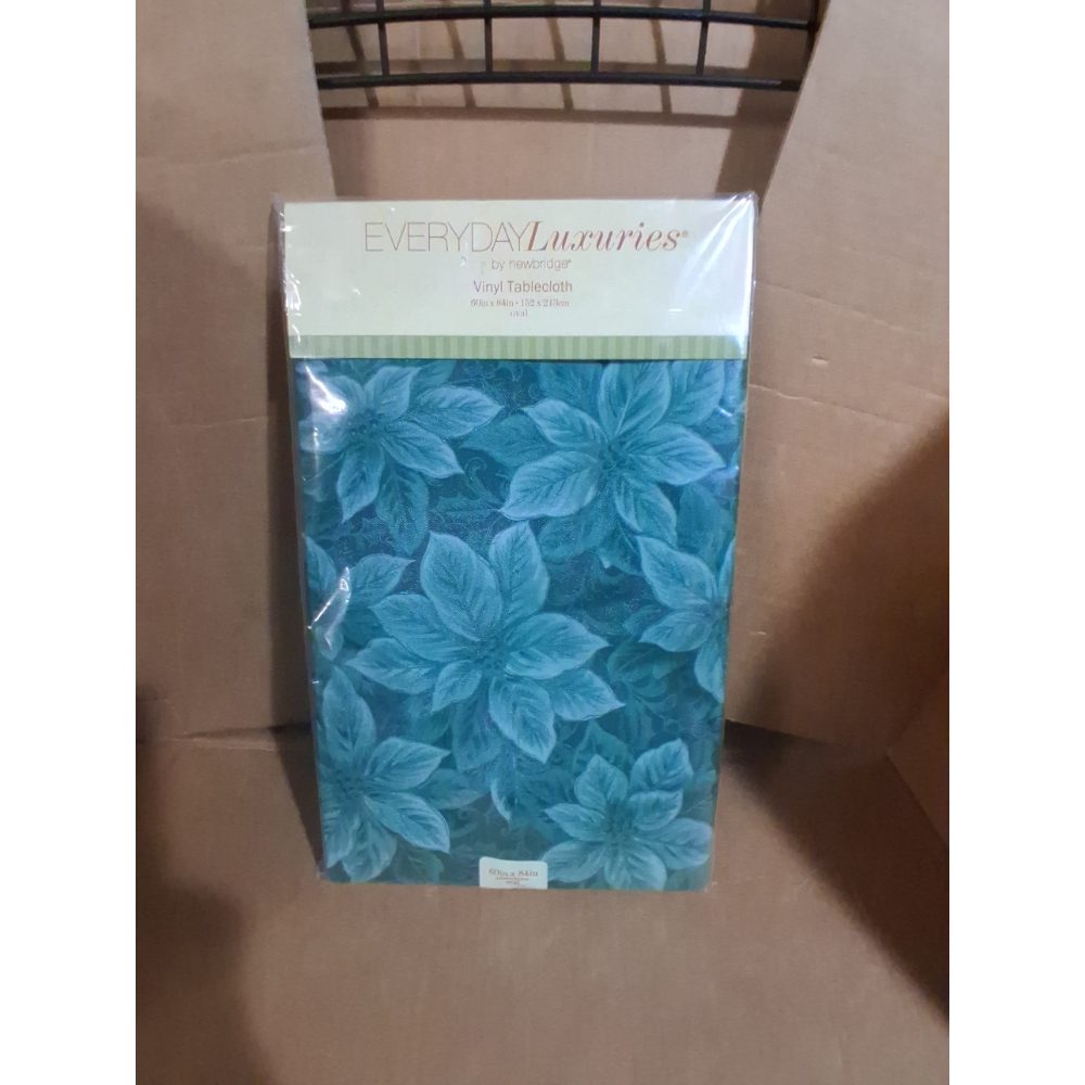 Newbridge Hunter Green Poinsettia Scroll Vinyl Christmas Tablecloth with Flannel Backing, Poinsettia and Holly Damask Look Vinyl Flannel Back Tablecloth, 60” x 84” Oval Retail $13.00