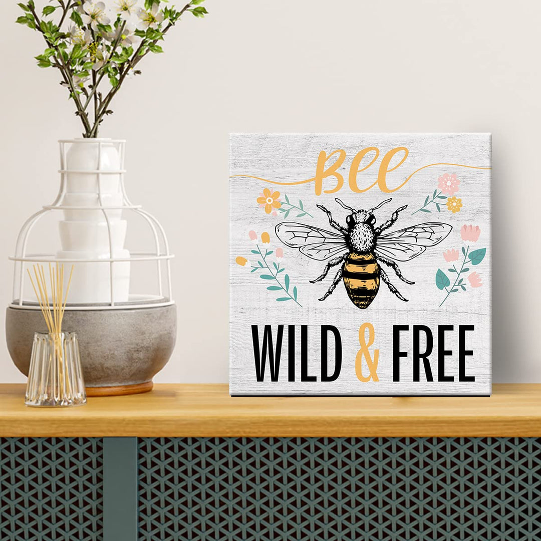 Country Be Floral Canvas Prints Wall Art Decor Desk Sign Be Wild and Free Flowers Summer Poster Painting Framed Artwork 8 x 8 Inch Rustic Home Shelf Wall Decoration