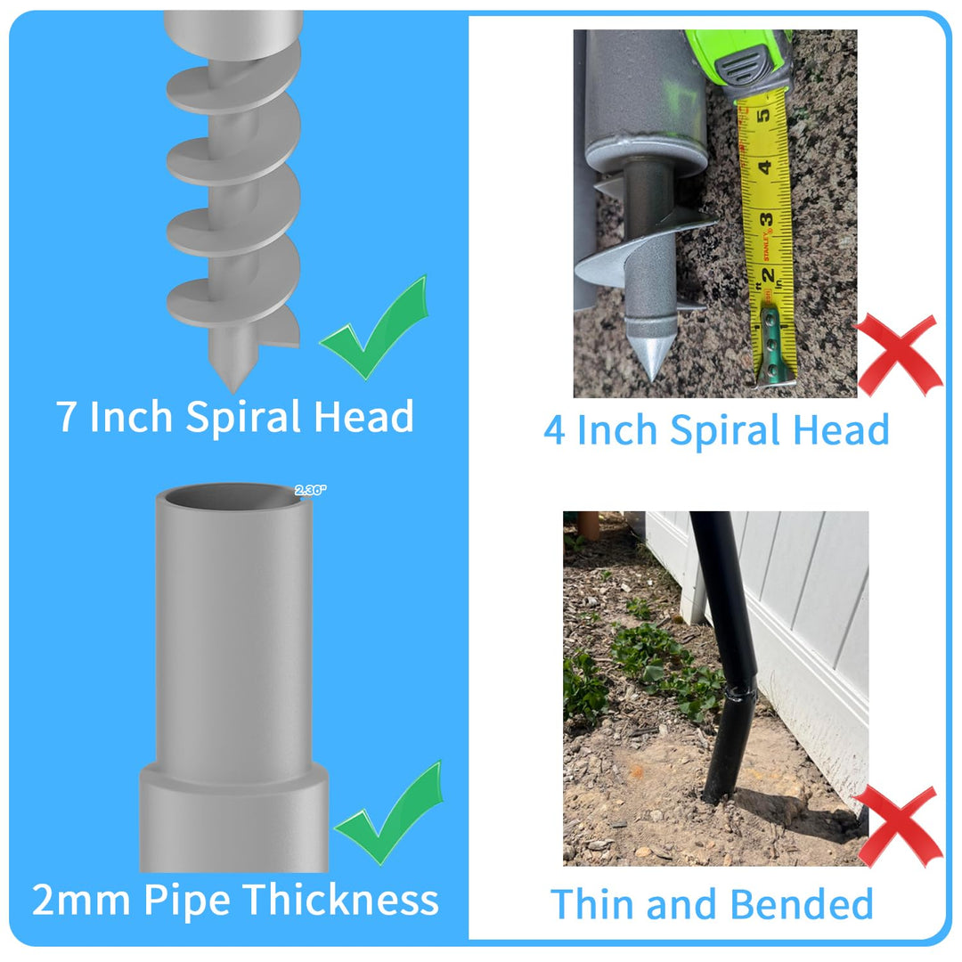 Shade Sail Poles, 12Ft Sun Shade Sail Poles with Spiral Drill Bit, Heavy Duty Shade Sail Post with D-Clamp for Garden Yard Backyard, 2 Pack