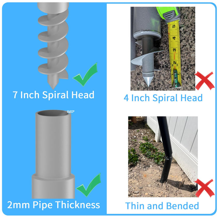 Shade Sail Poles, 12Ft Sun Shade Sail Poles with Spiral Drill Bit, Heavy Duty Shade Sail Post with D-Clamp for Garden Yard Backyard, 2 Pack