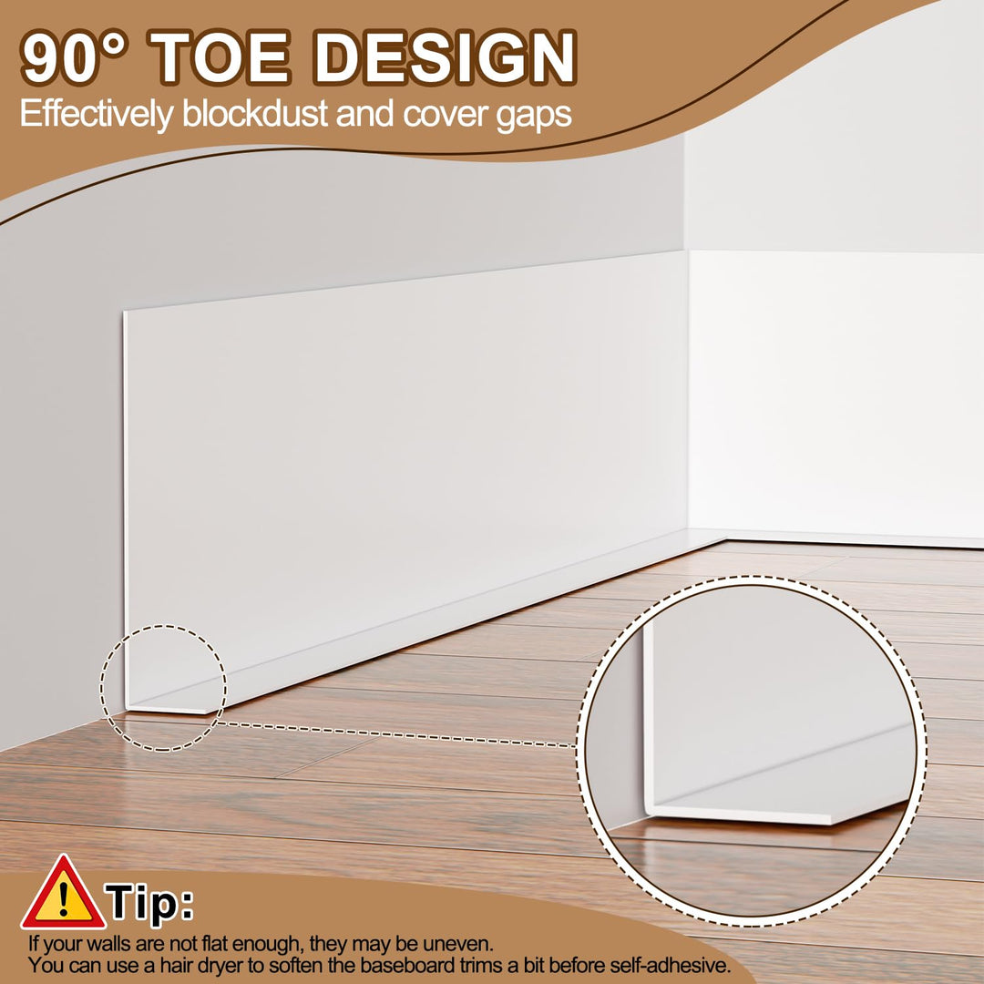 Fuairmee Vinyl Baseboard Molding - 5 Inch(W) x 20 Feet(L) Peel and Stick Rubber Wall Trim Molding, Self-Adhesive Vinyl Wall Base Cove Base Crease Design for Covering The Corner Crevices (White)