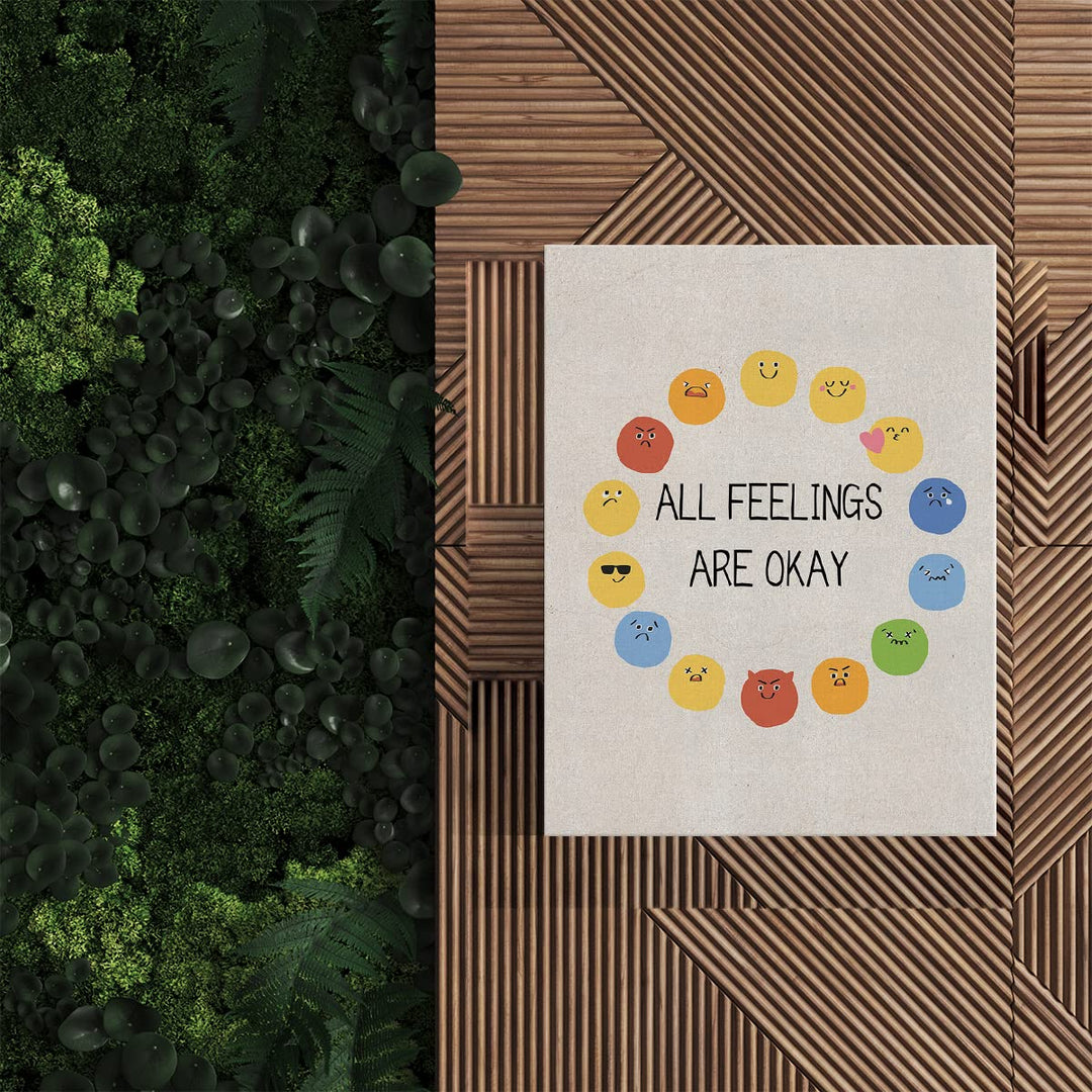 Feeling Wheel Canvas Wall Art Decor Kids Feelings Chart Poster Painting Framed Emotions Print Signs Modern Picture for Home Office Nursery Decor 12 X 15 inch