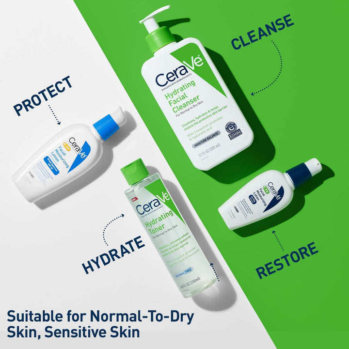 CeraVe Hydrating Toner for Face Non-Alcoholic with Hyaluronic Acid, Niacinamide, and Ceramides for Sensitive Dry Skin, Fragrance-Free Non Comedogenic, Full Size, 6.8 Fl Oz