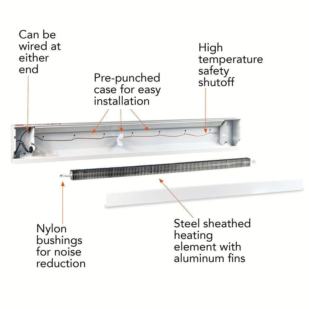 Cadet F Series 30" Electric Baseboard Heater (Model: 2F500W, Part: 09950 ), 1710/1280 BTU, 240/208 Volt, 500/375 Watt, White