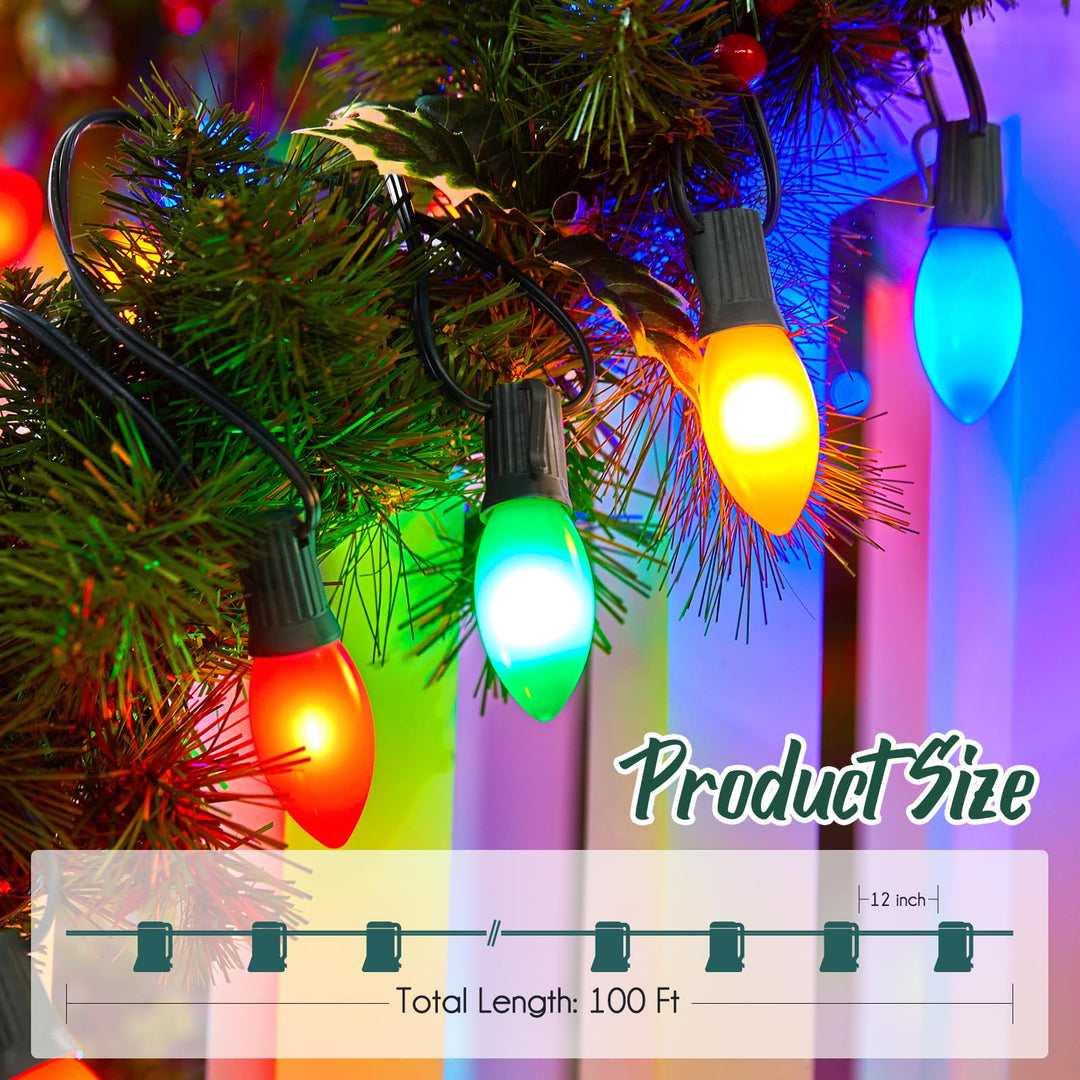 C9 Light Strand, 100 FT Outdoor String Lights Christmas Stringer with 100 Sockets for Christmas Decor Patio, E17 Light Socket, 12 Spacing, Black Wire