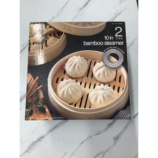 MU 10-inch 2-Tier Bamboo Steamer with Stainless Steel Ring Adapter Retail $35.00