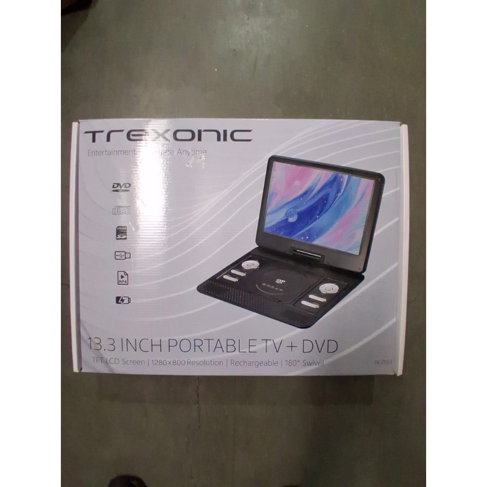 Trexonic - 13.3 Inch Portable TV DVD Player with Color TFT LED Screen and USB/HD/AV Inputs - Black Retail $75.00