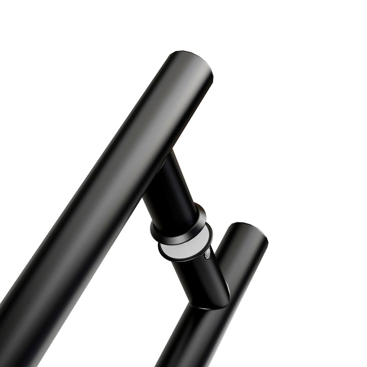 12" Round Black Push Pull Door Handle,Double Sided H Shape Sliding Door Handle,Matte Black,Stainless Steel,Fit for Glass Door Wooden Door 2 Pack