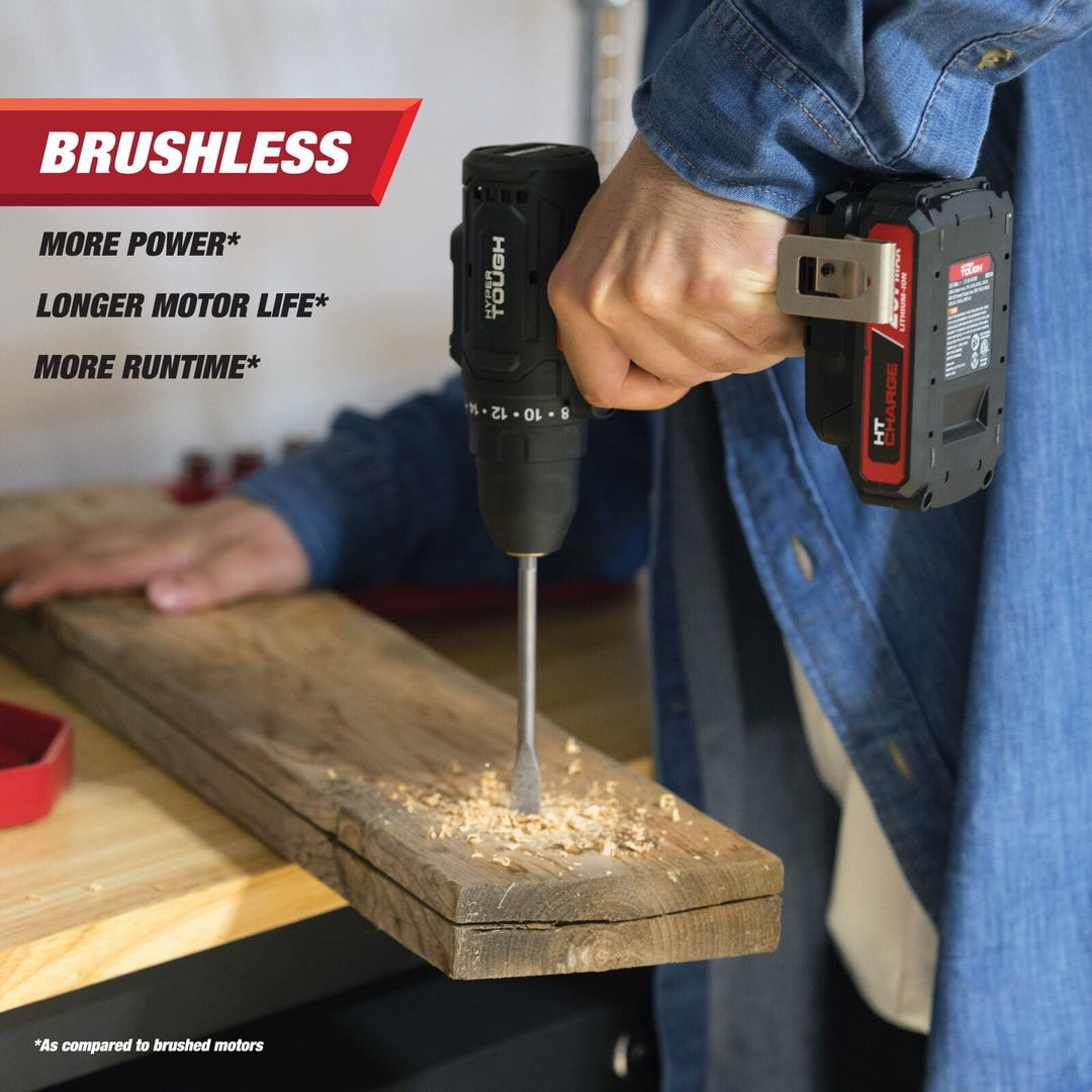Hyper Tough 20V Max Brushless Cordless Drill Driver with 1.5Ah Lithium-Ion Battery and Charger
