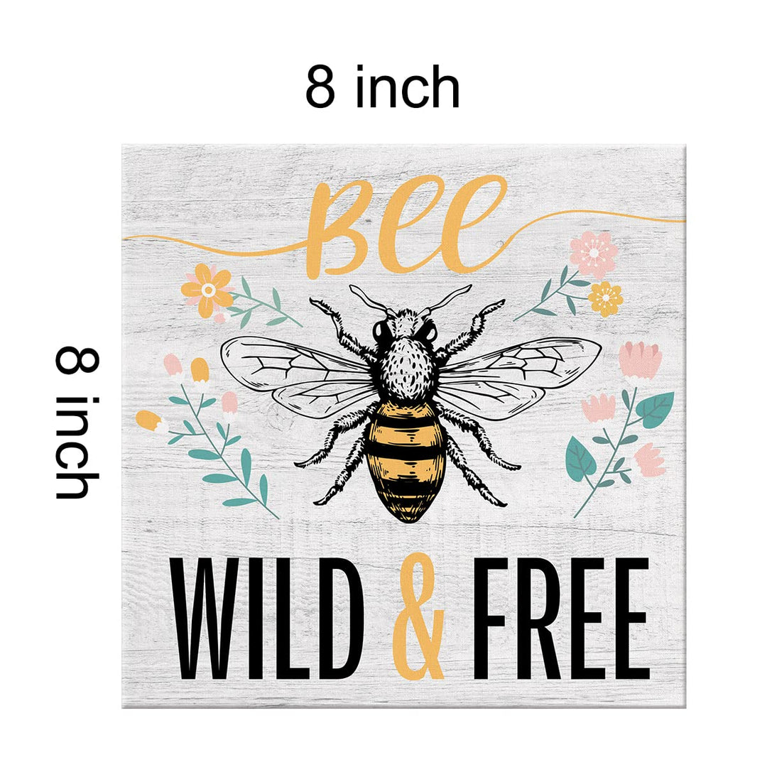 Country Be Floral Canvas Prints Wall Art Decor Desk Sign Be Wild and Free Flowers Summer Poster Painting Framed Artwork 8 x 8 Inch Rustic Home Shelf Wall Decoration