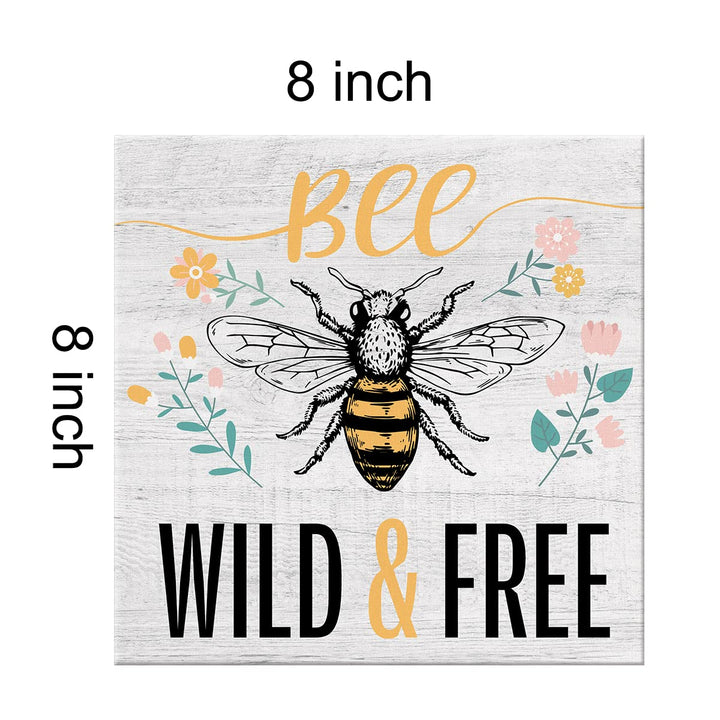 Country Be Floral Canvas Prints Wall Art Decor Desk Sign Be Wild and Free Flowers Summer Poster Painting Framed Artwork 8 x 8 Inch Rustic Home Shelf Wall Decoration