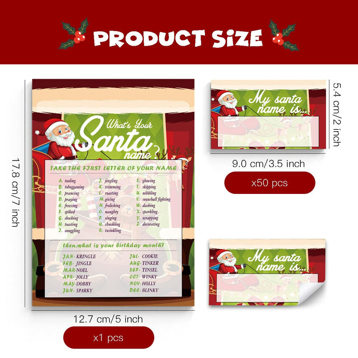 Christmas Games - What's Your Santa Name, 1 Game Sign + 30 Writing Name Tags Stickers, Christmas Party Game and Activity for Christmas Baby Shower, Christmas Party Decorations SDJ03