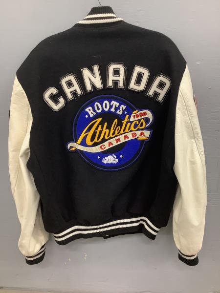 Roots Canada Athletics Varsity Jacket - Black/White Wool & Leather Retail $250.00