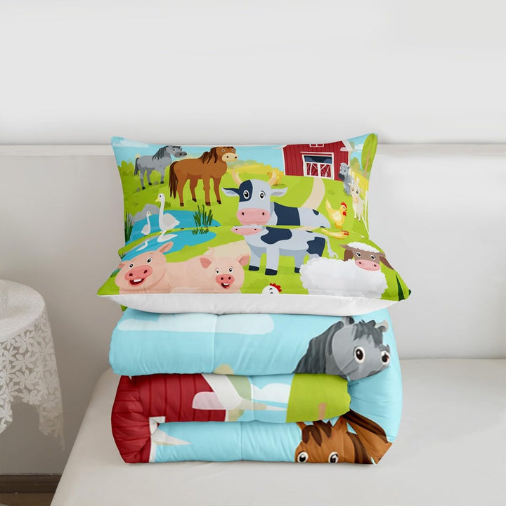 Farm Animal Bedding Set Boys Pig Dog Cow Goat Duck Comforter Set for Kids Teens Ultra Soft Rustic Farmhouse Comforter Farm Nursery Decor Duvet Set Room Decor Twin Size Quilt Set