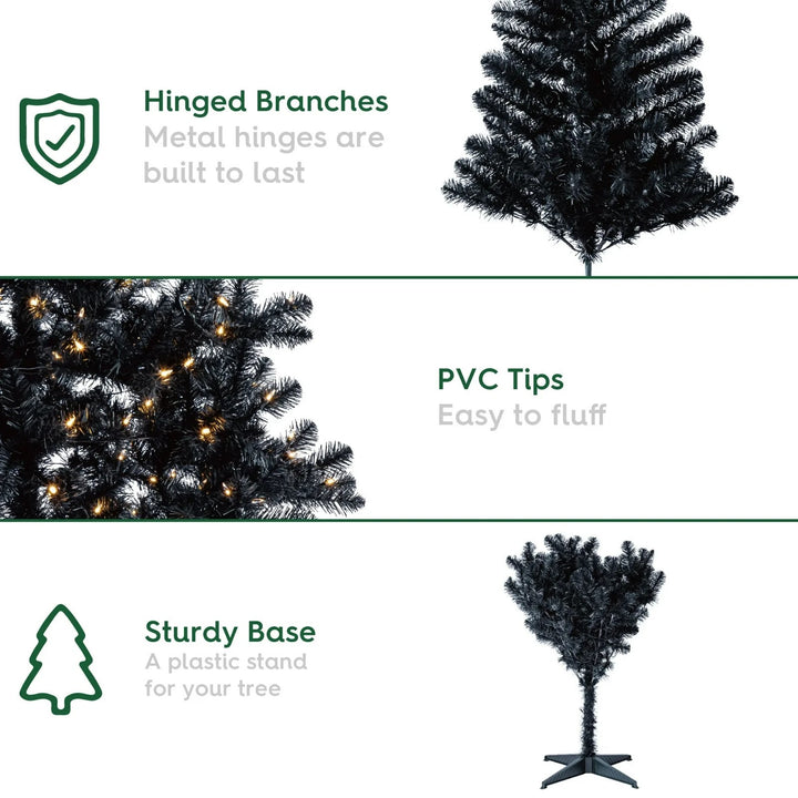 6.5ft Prelit Madison Pine Black Artificial Christmas Tree Warm White LED Lights Retail $15.00