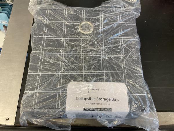 Mainstays Collapsible Storage Bins - 4 Pack - Gray Windowpane Retail $3.94