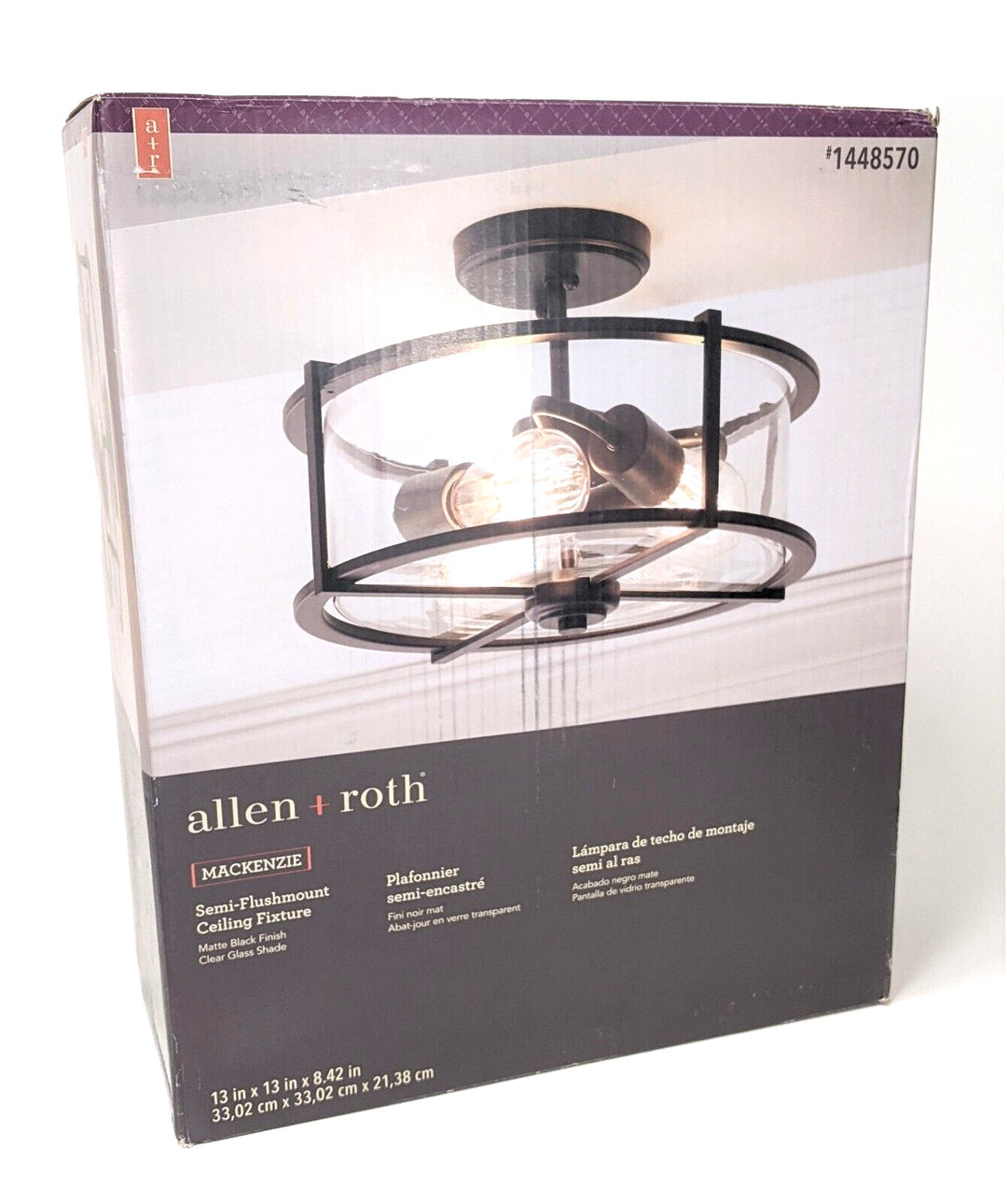 Allen + Roth Buxton Creek 3-Light 13-in Matte Black Semi Flush Mount Light