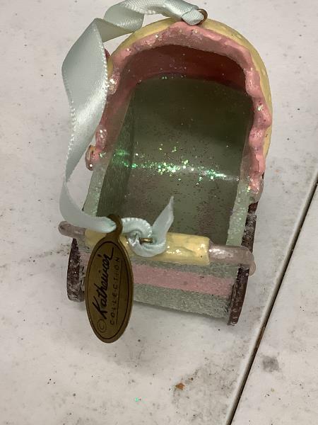 Kathwai's Collection Baby Stroller Ornament - Glittery Yellow, Pink, and Green Retail $9.99