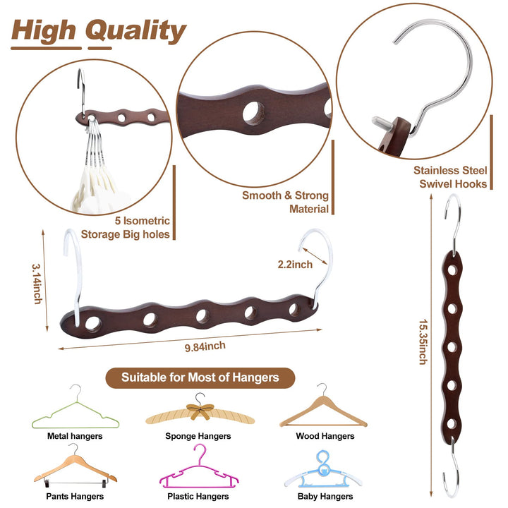 KIDSMOYVE Space Saving Wooden Closet Hangers, 6 Piece Set, Walnut Color, Ideal for Dorms and Small Spaces