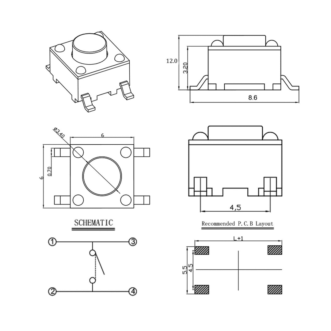 UMMEI 20 Pcs 6x6x12mm Pushbutton Switches