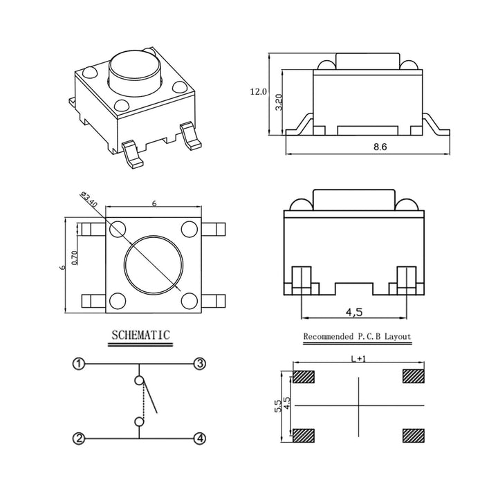 UMMEI 20 Pcs 6x6x12mm Pushbutton Switches