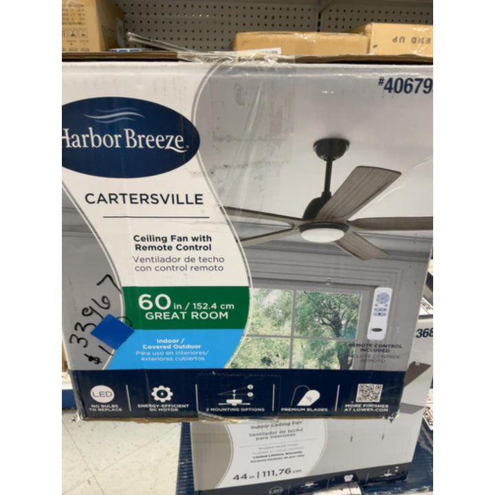 Harbor Breeze Cartersville 60-in Black LED Indoor/Outdoor Ceiling Fan with Light Remote (5-Blade)