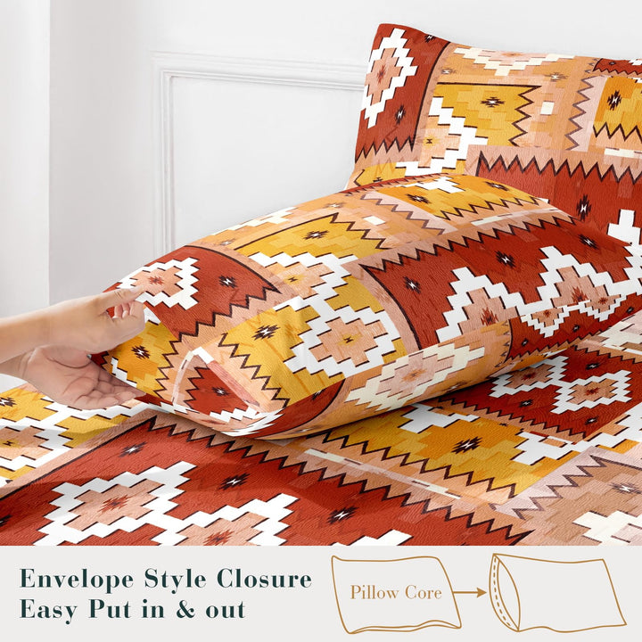 YIYEA Queen Sheets - Geometric - Luxury Double Brushed Microfiber Sheet Set- Lightweight Breathable Cooling Bed Sheets - 16" Deep Pocket, Shrinkage, and Fade Resistant - 4 PC