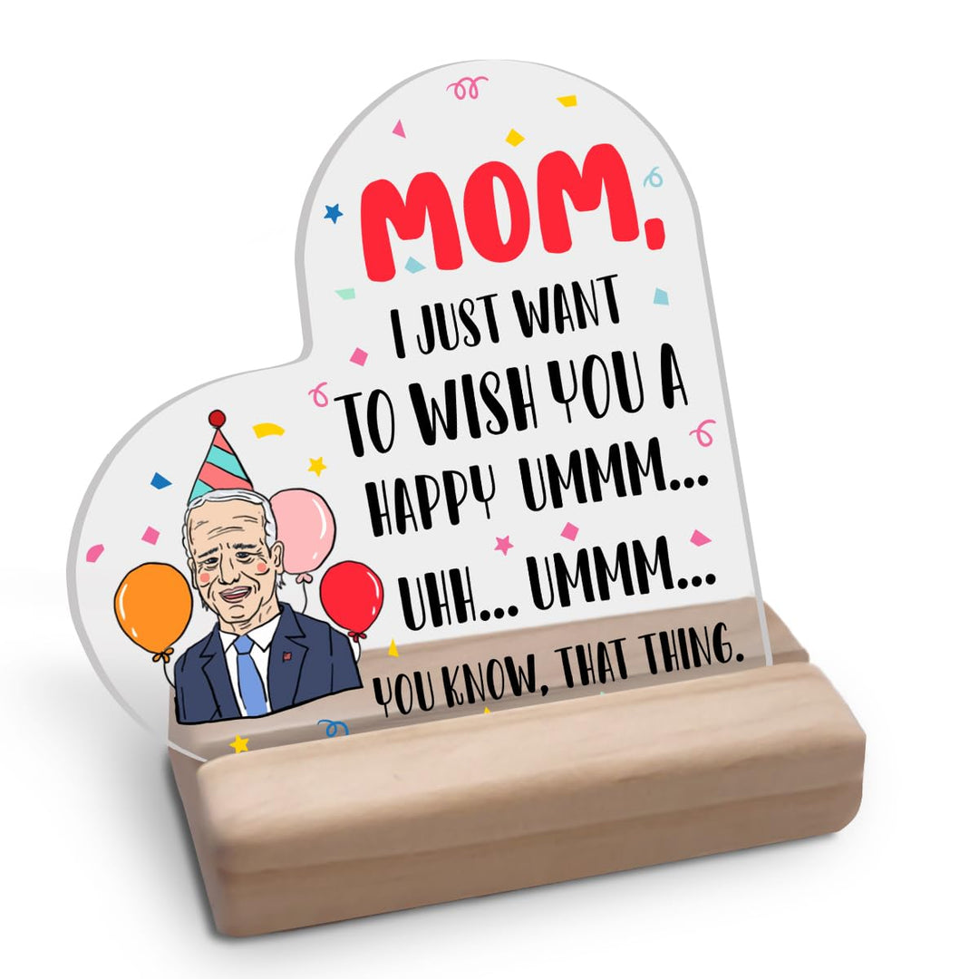 Gifts for Mom Unique Birthday Decorations for Mama Mother in Law Birthday Party Balloon Heart Shaped Acrylic Sign Plaque with Wood Stand for Home Office Bedroom Living Room Desk Table
