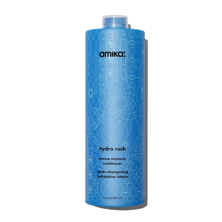 amika hydro rush intense moisture conditioner with hyaluronic acid, 1000ml | for dry, textured, or coarse hair types 2a-4c, long-lasting hydration, color-safe, keratin + chemically treated safe