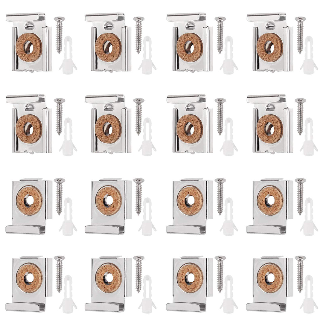 Kamtop 16 PCS Spring Loaded Mirror Hanger Clips, Unframed Mirror Holder Clips Set, Metal Mirror Wall Mounting Clips with Rawl Plugs and Screws (4 Sets)